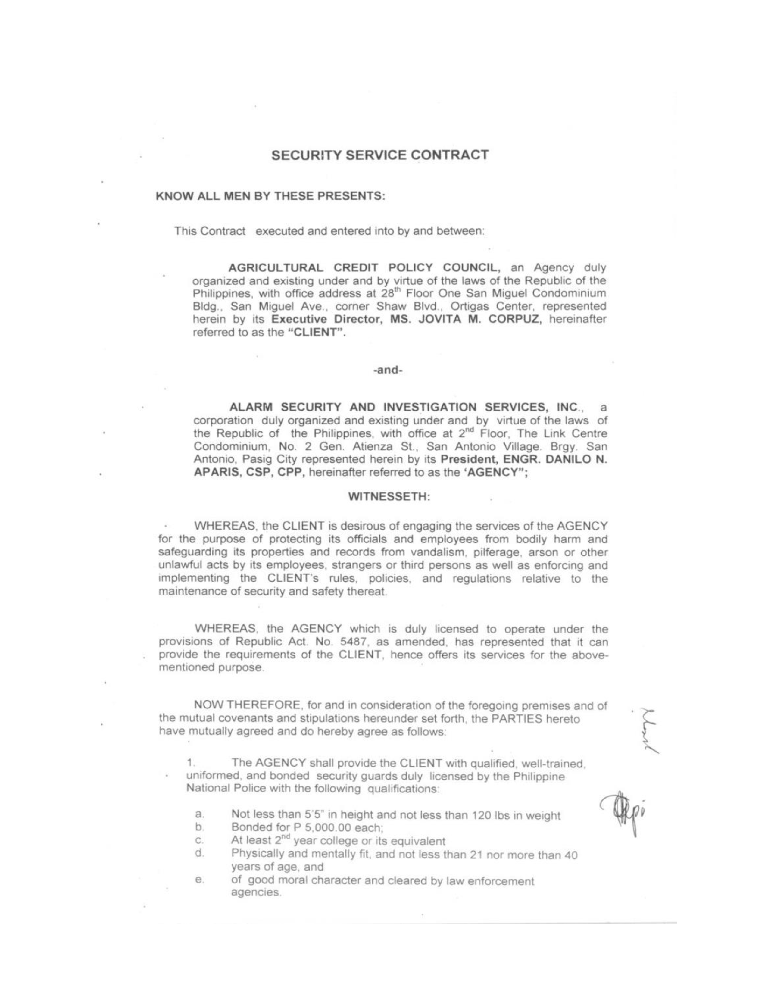 Security Service Agreement Template