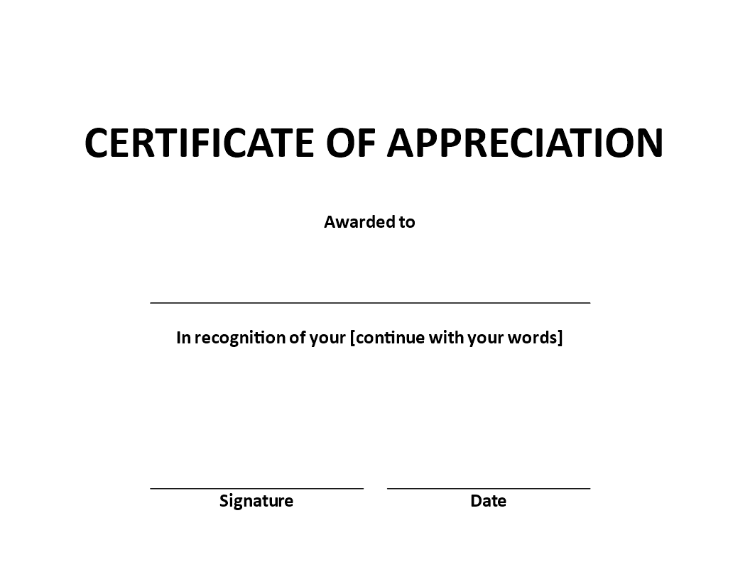 Certificate of Appreciation Word Example main image