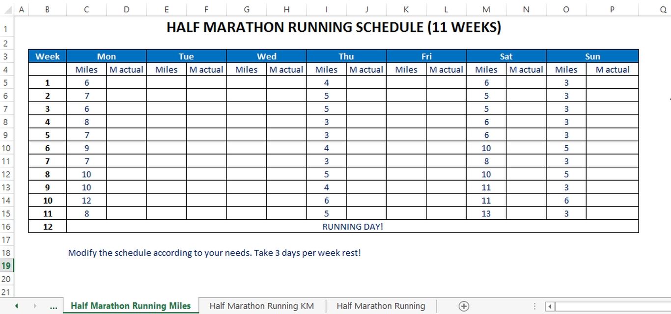 Half marathon training plan (miles) 模板