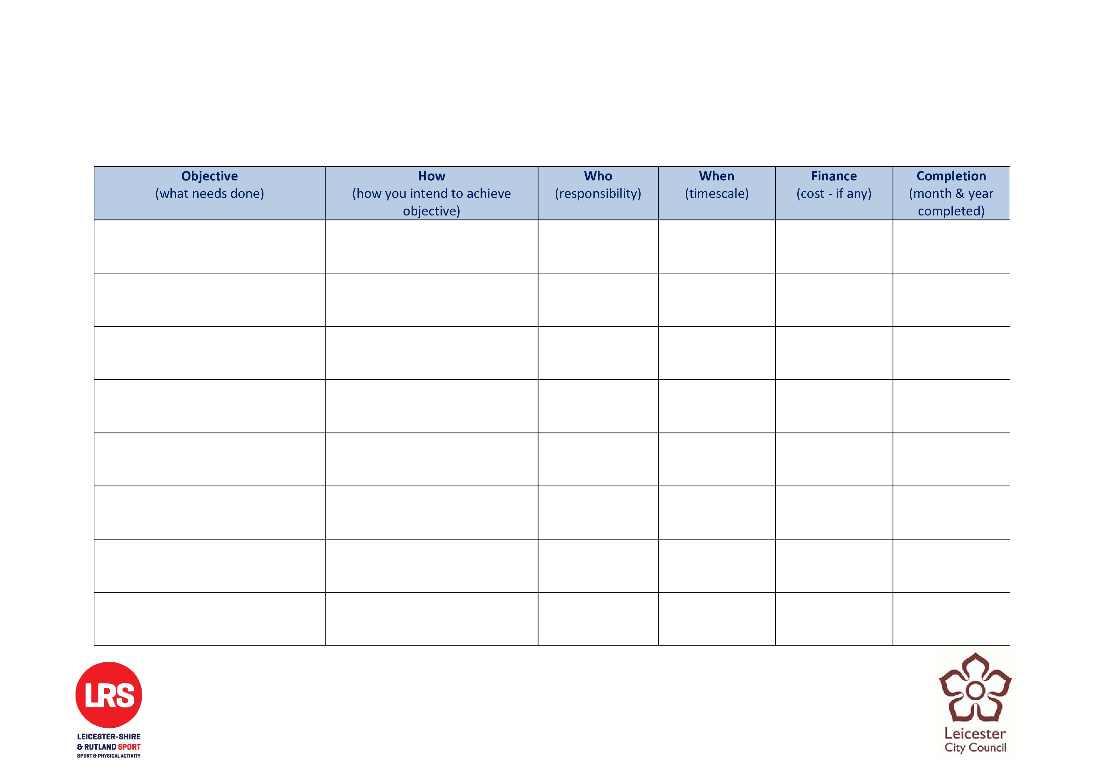 Kostenloses Action Plan