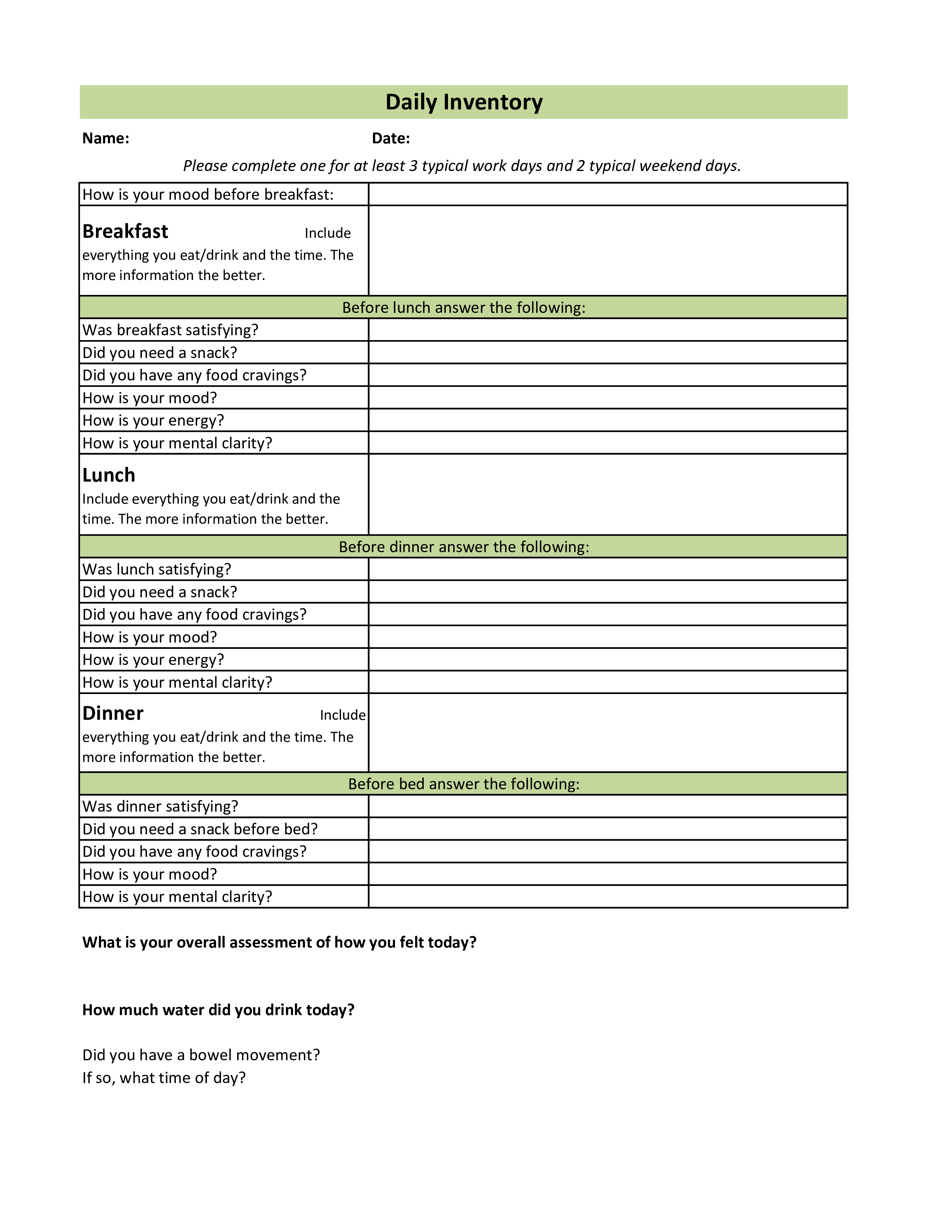 daily inventory template