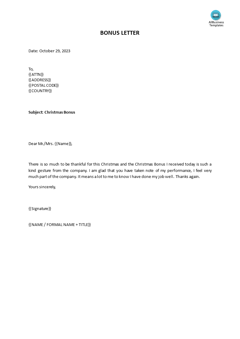 sample thank you letter to boss for bonus template