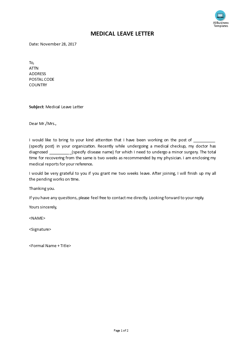 medical leave letter template