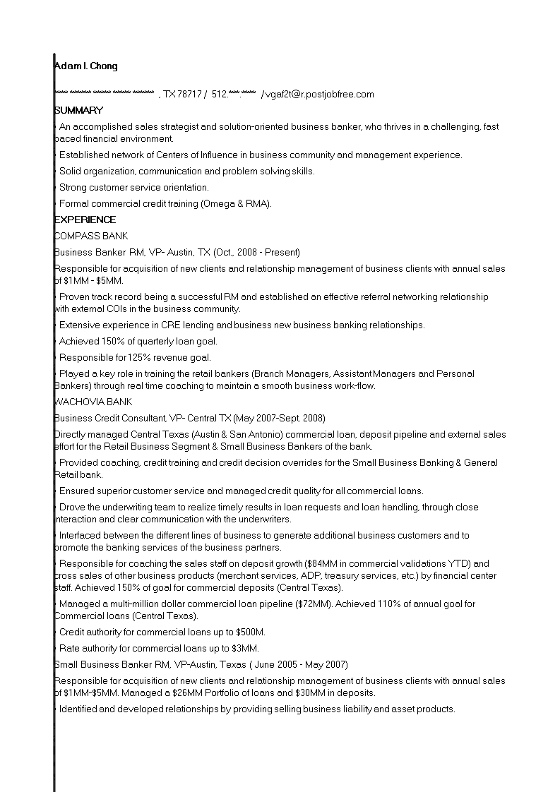 business banking specialist resume voorbeeld afbeelding 