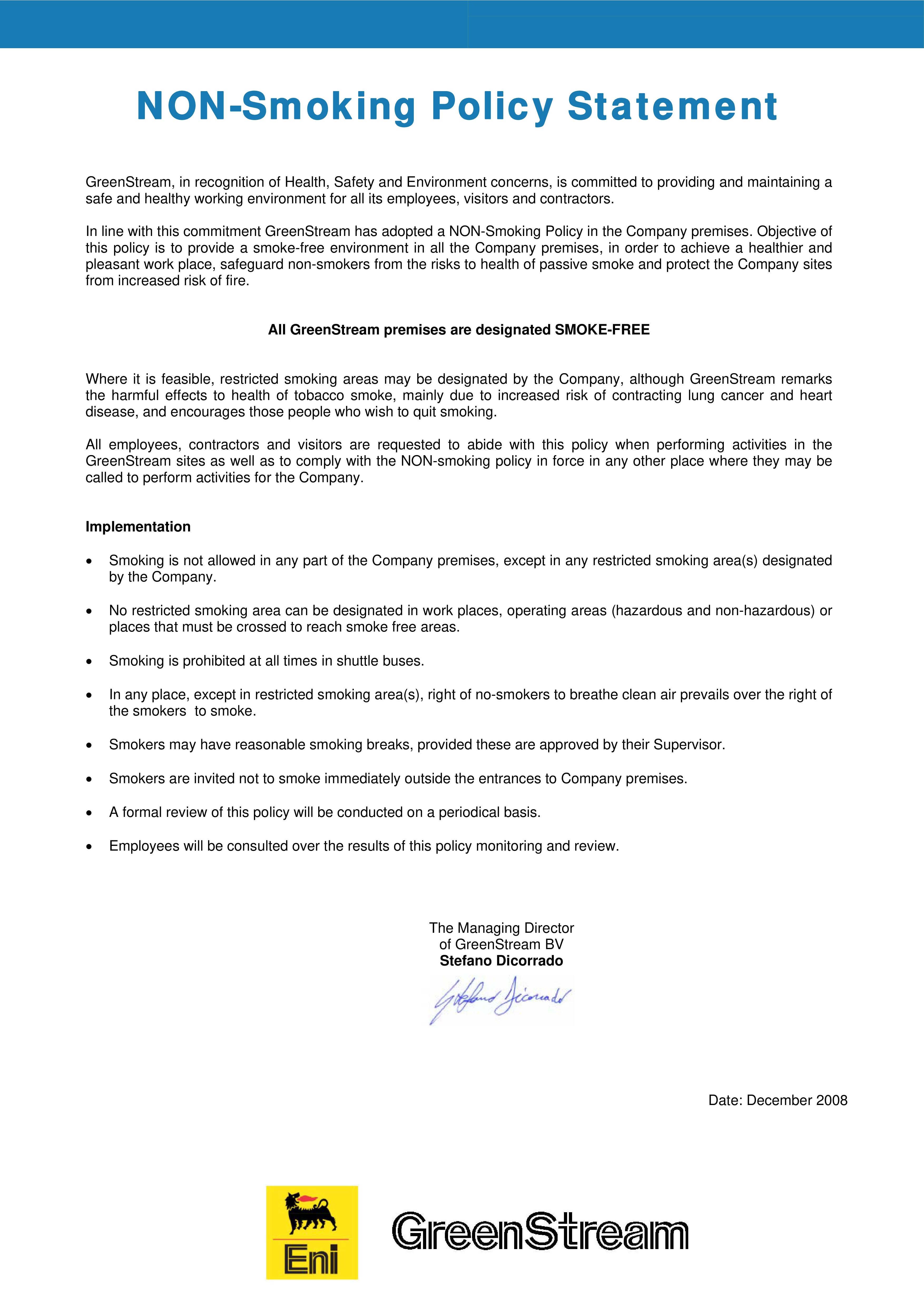 non smoking policy signed approved template