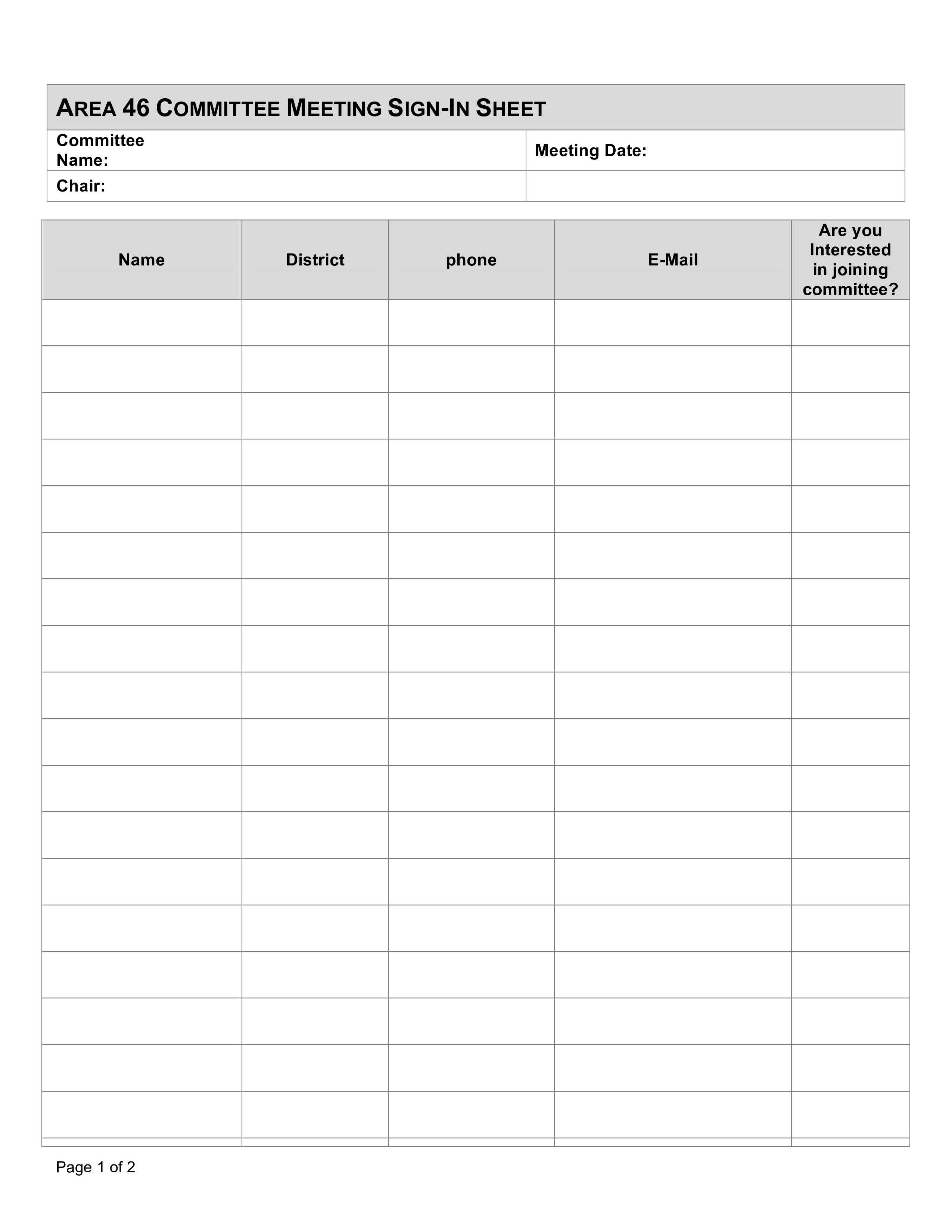 Committee Meeting Sign In Sheet Templates At Allbusinesstemplates