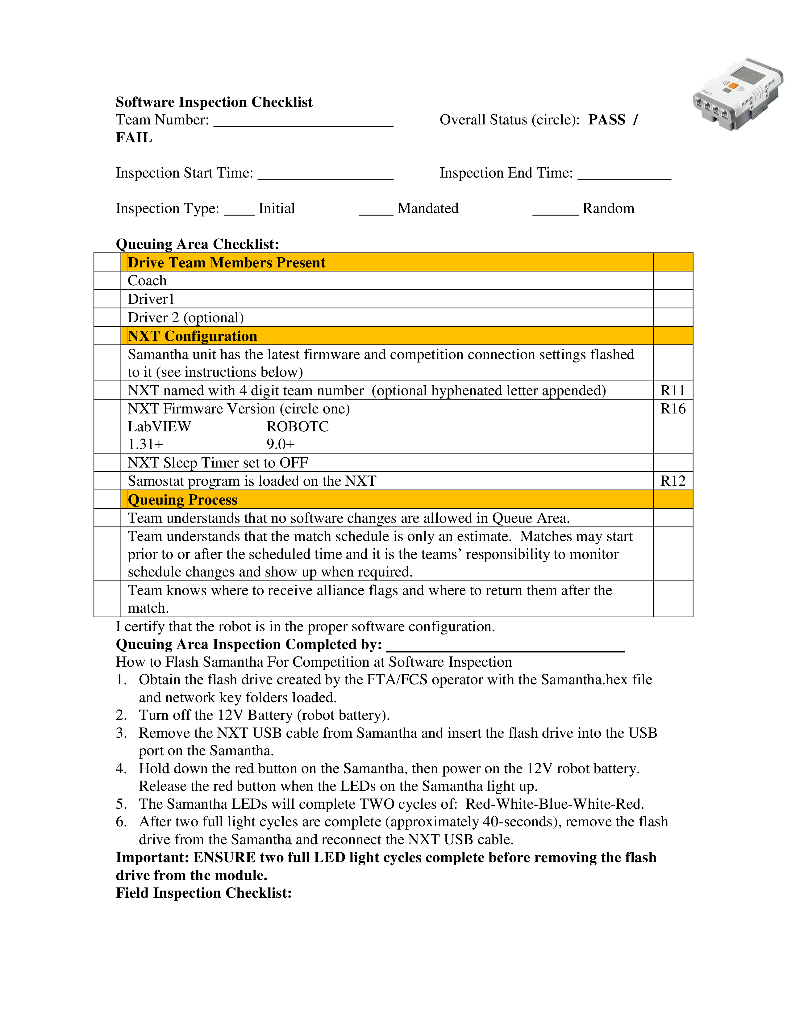 software inspection checklist modèles