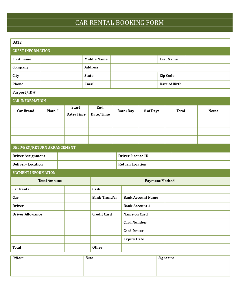 Car Hire Booking Form 模板