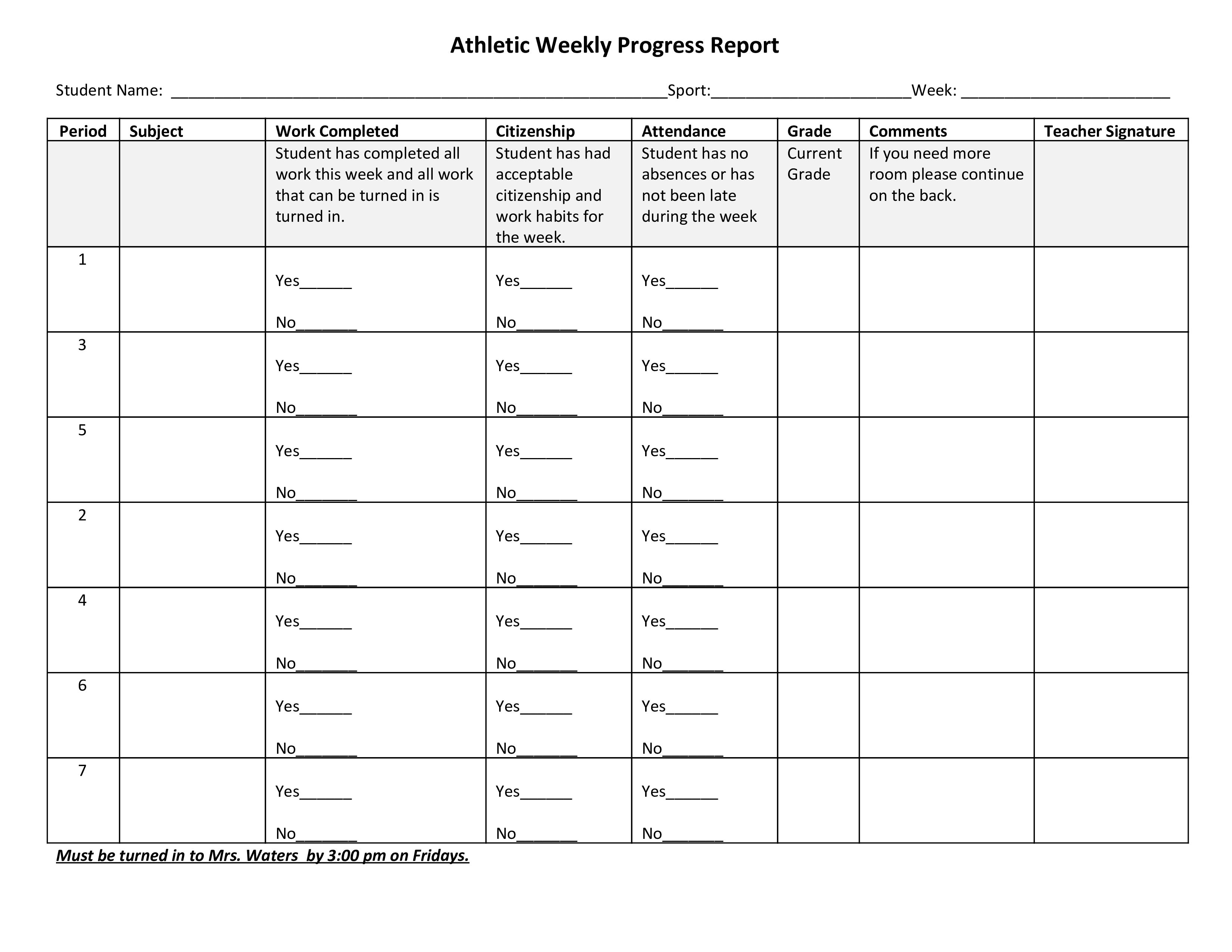 athletic weekly progress report Hauptschablonenbild