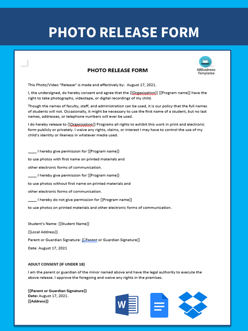 school photo release form template