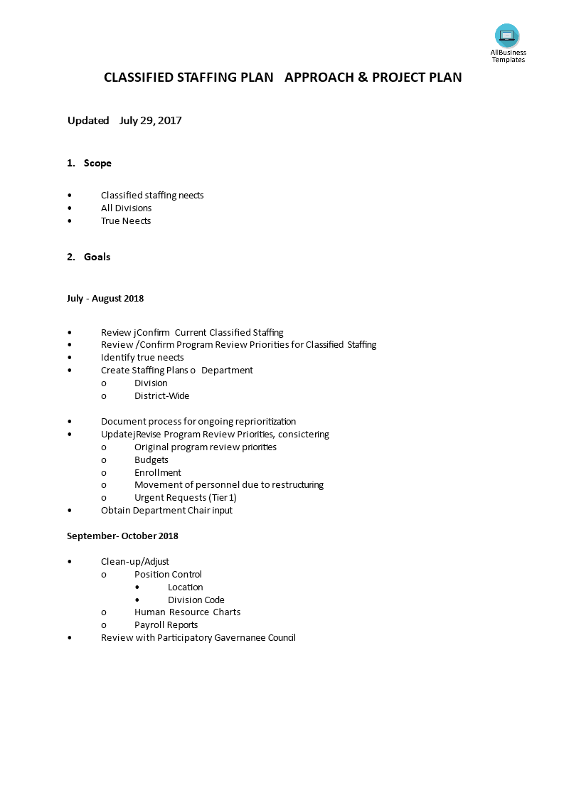 classified stafﬁng plan template