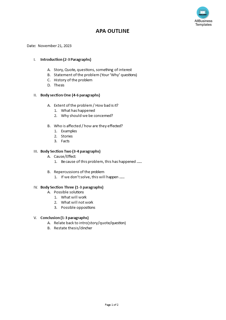 apa outline template