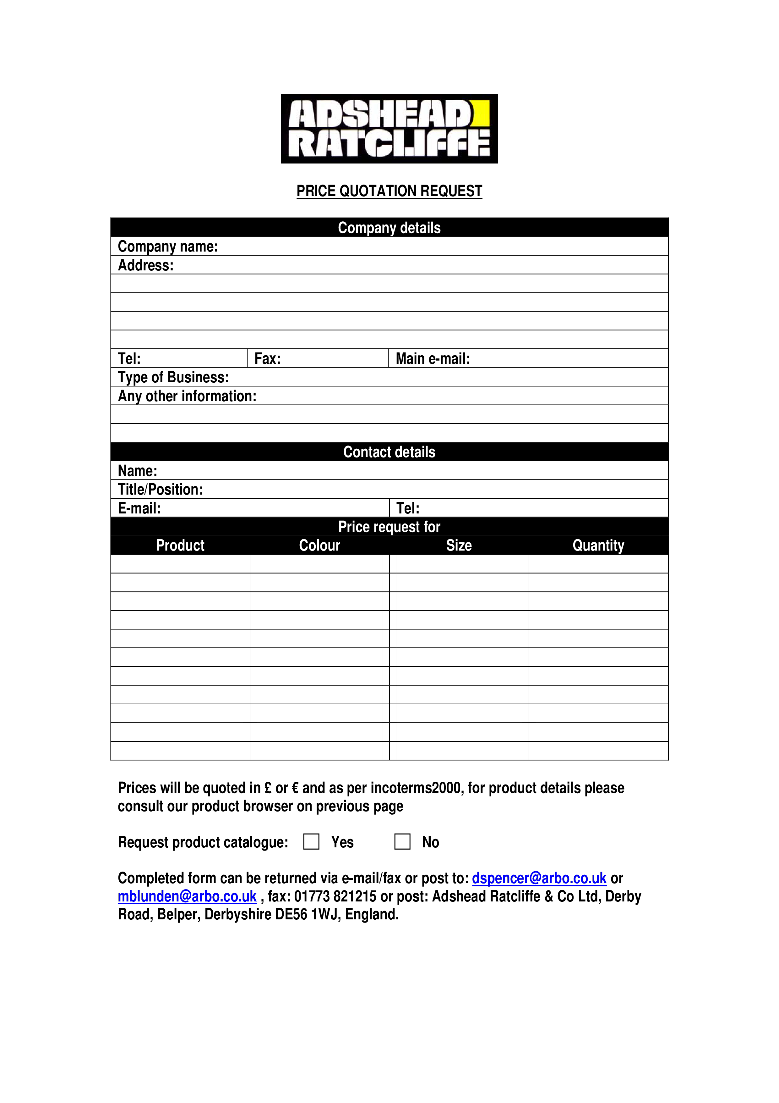 company price template