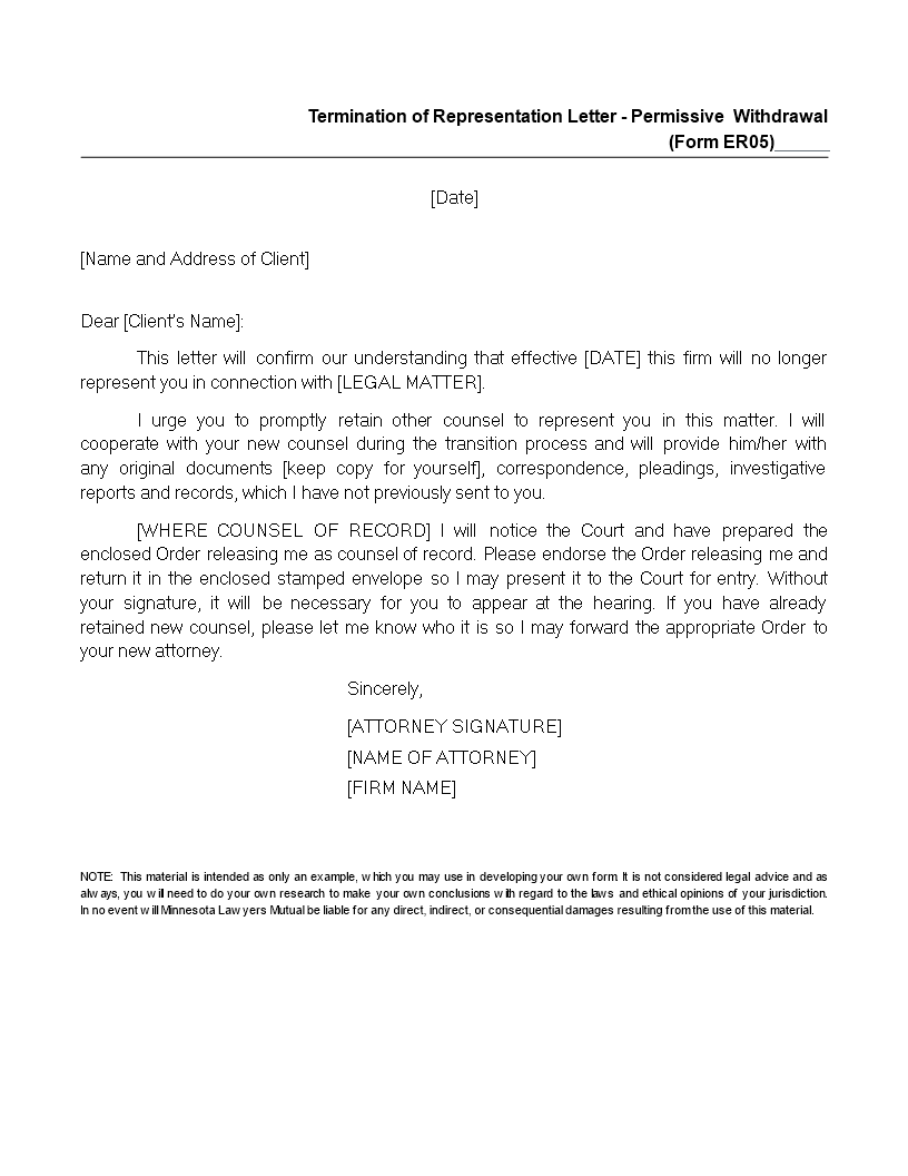 termination of representation letter template