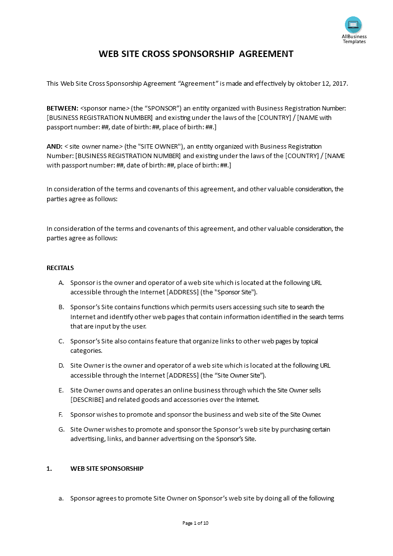 Tv Show Sponsorship Agreement Template