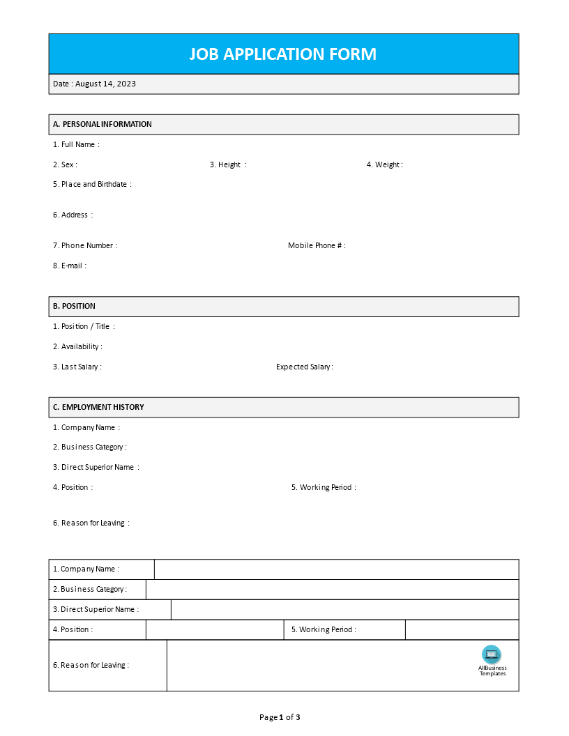 job application form modèles