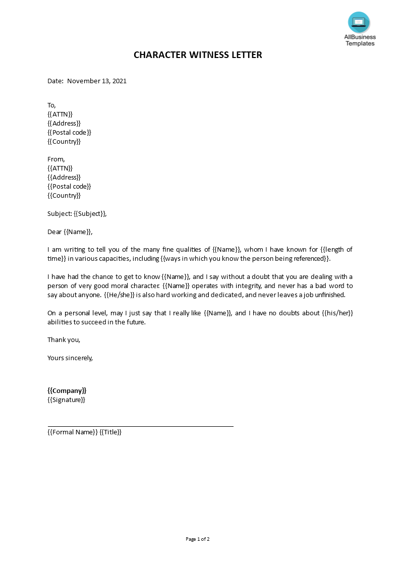 Character Witness Letter Example main image