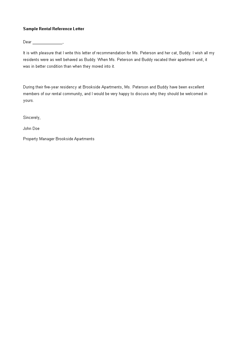 sample rental reference letter template