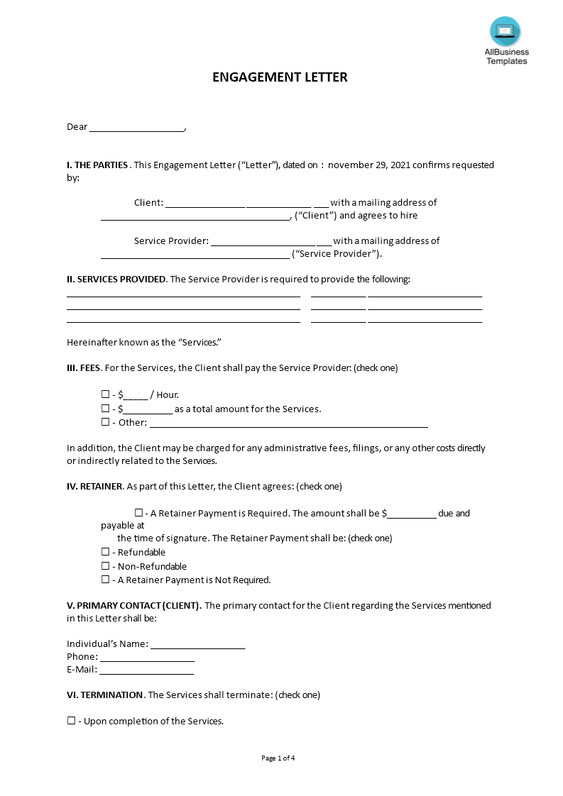 Client Engagement Letter | Templates at allbusinesstemplates.com