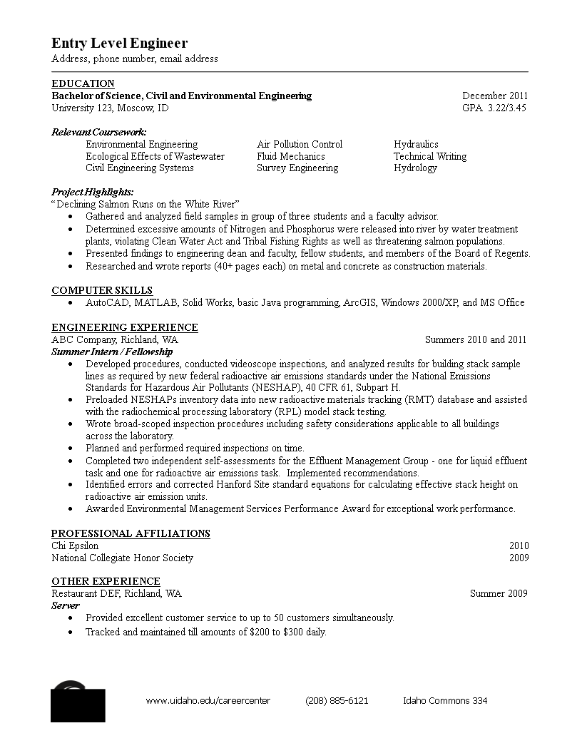 resume objective sample for fresh graduate engineer