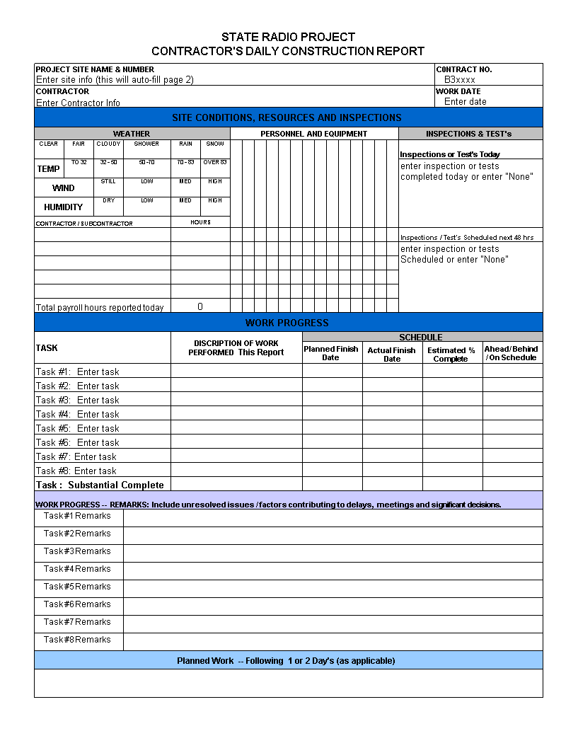 weekly task report template excel