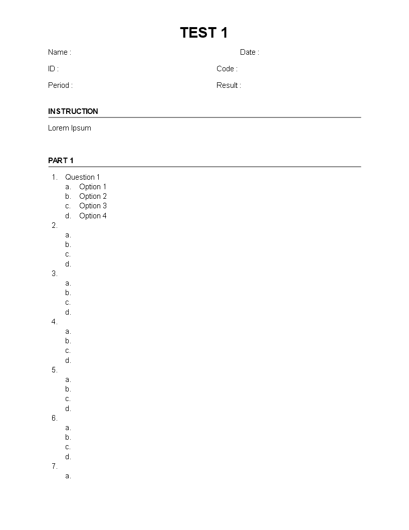 multiple choice template template