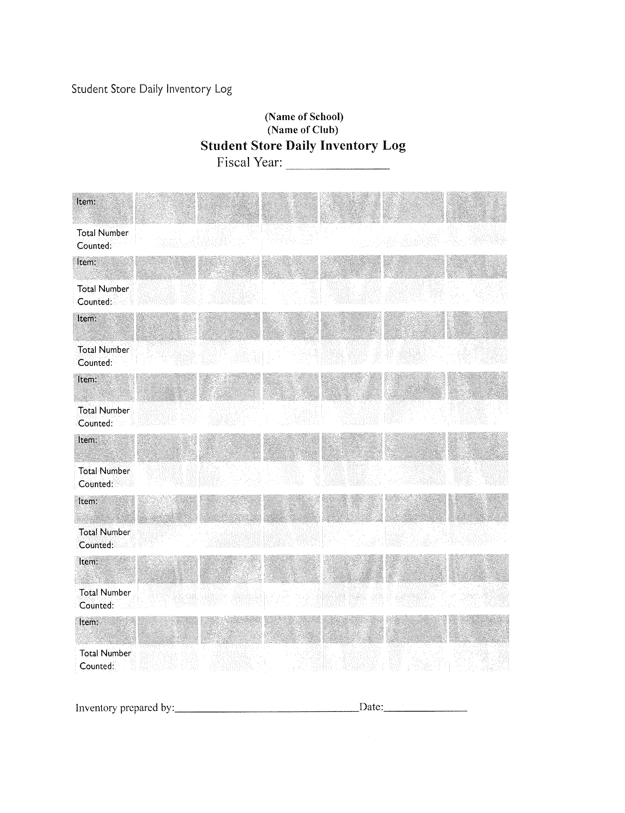 student store daily inventory log voorbeeld afbeelding 