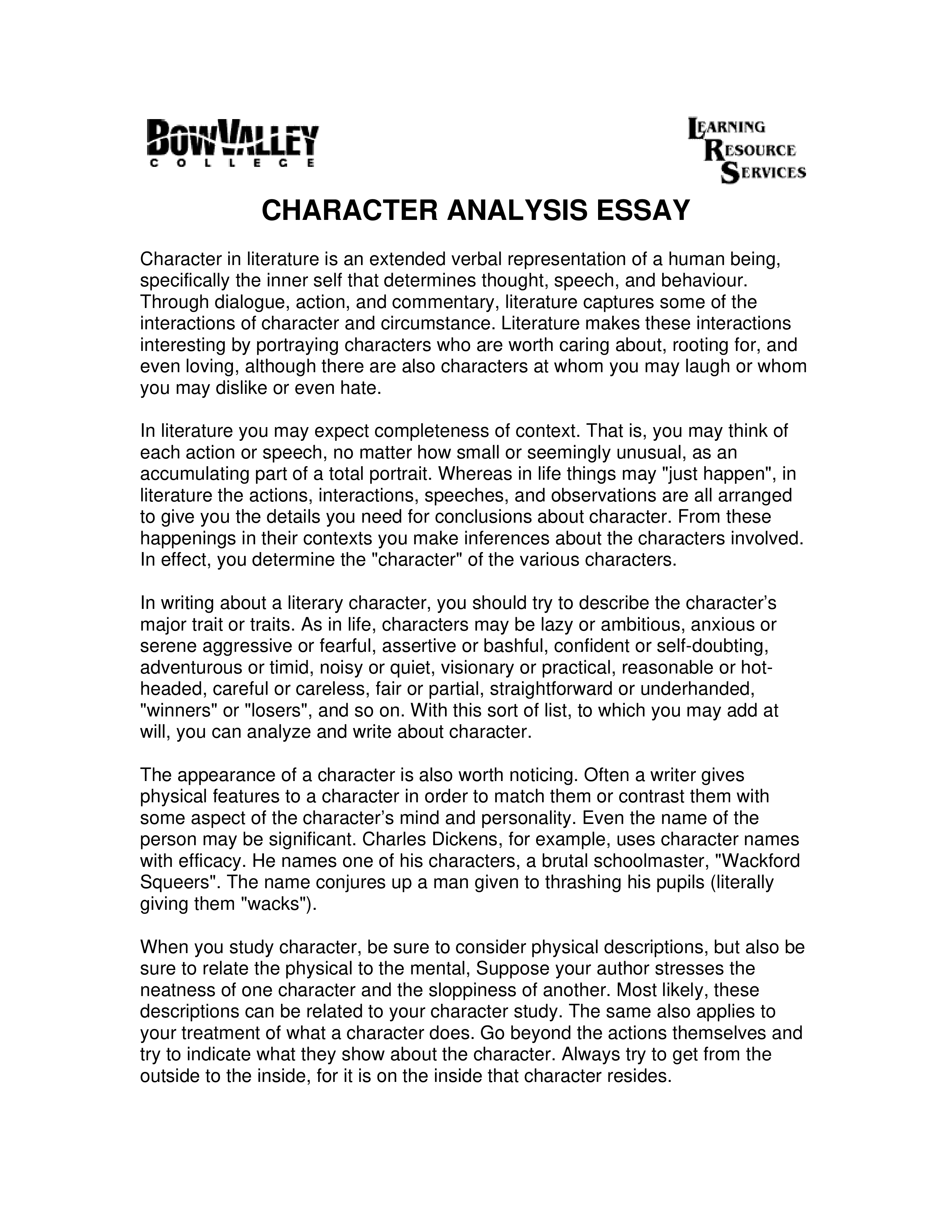 Character Analysis Essay Guideline 模板