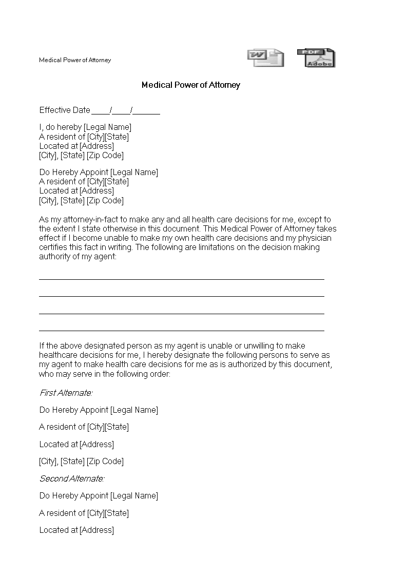 medical power of attorney form template template