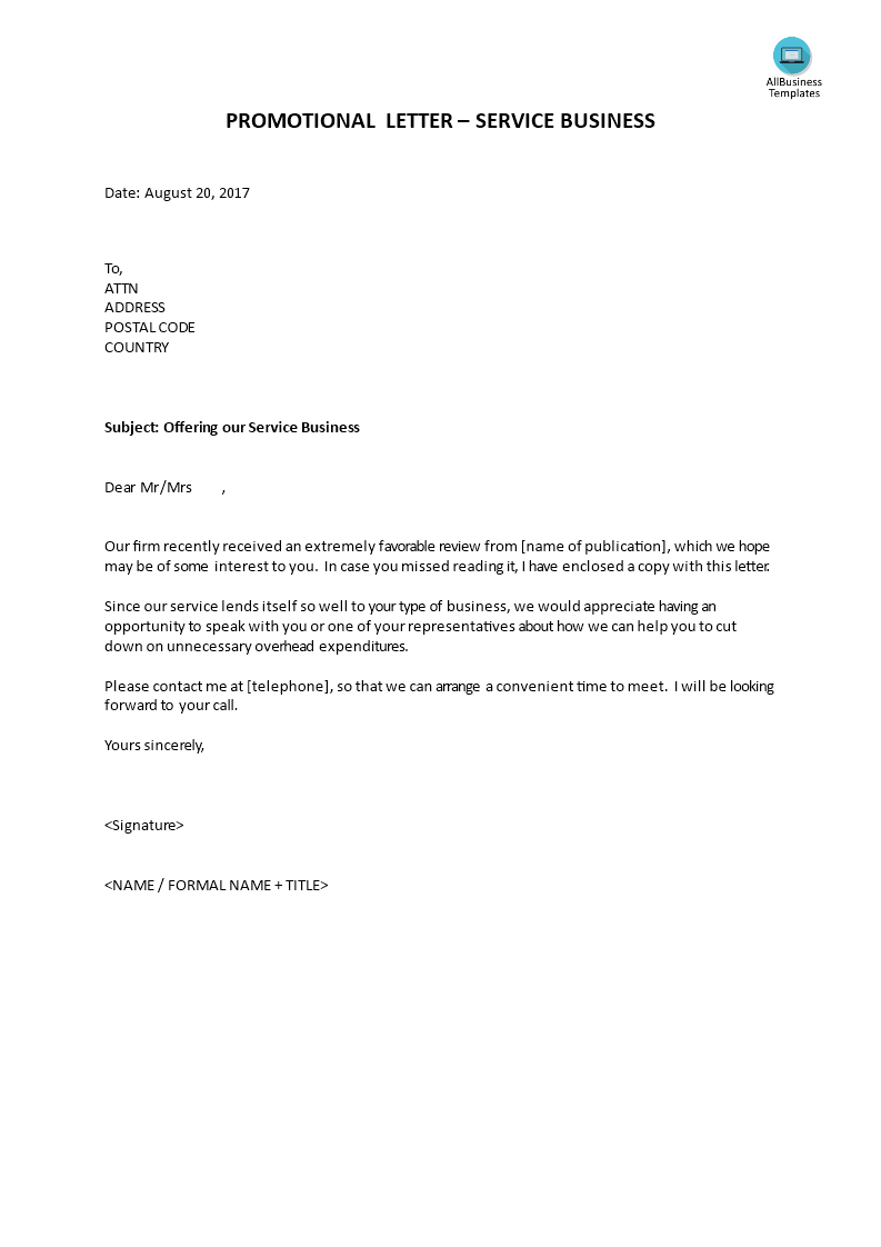 promotional letter - service business Hauptschablonenbild