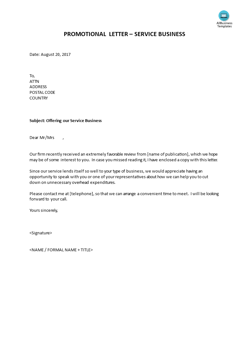 promotional letter - service business voorbeeld afbeelding 