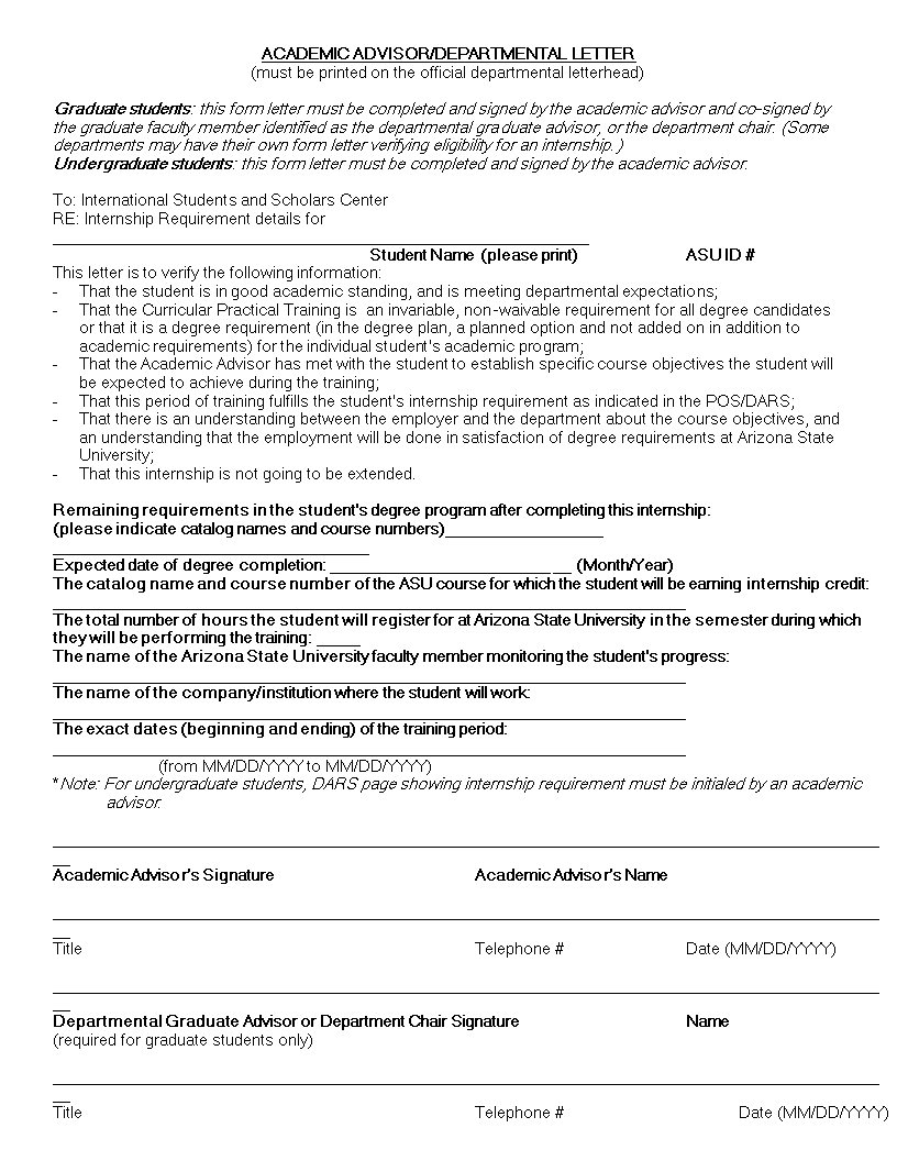 letter of application for academic advisor template