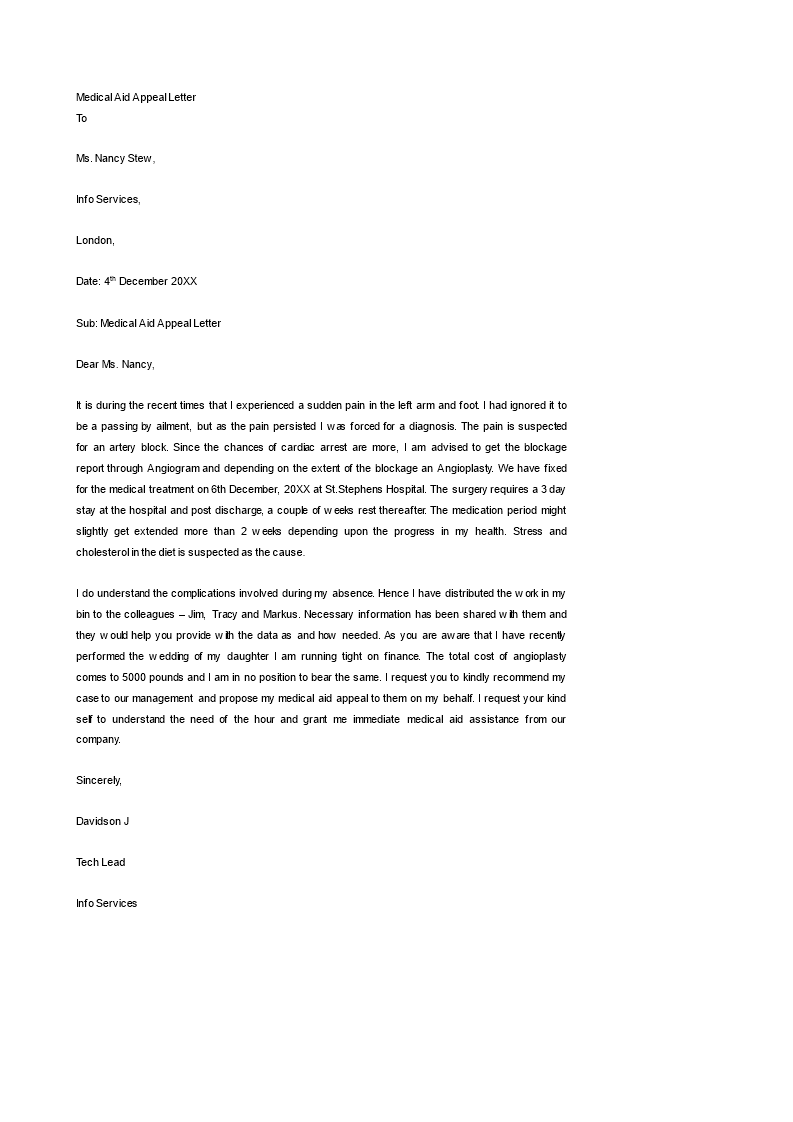 medical aid appeal letter template