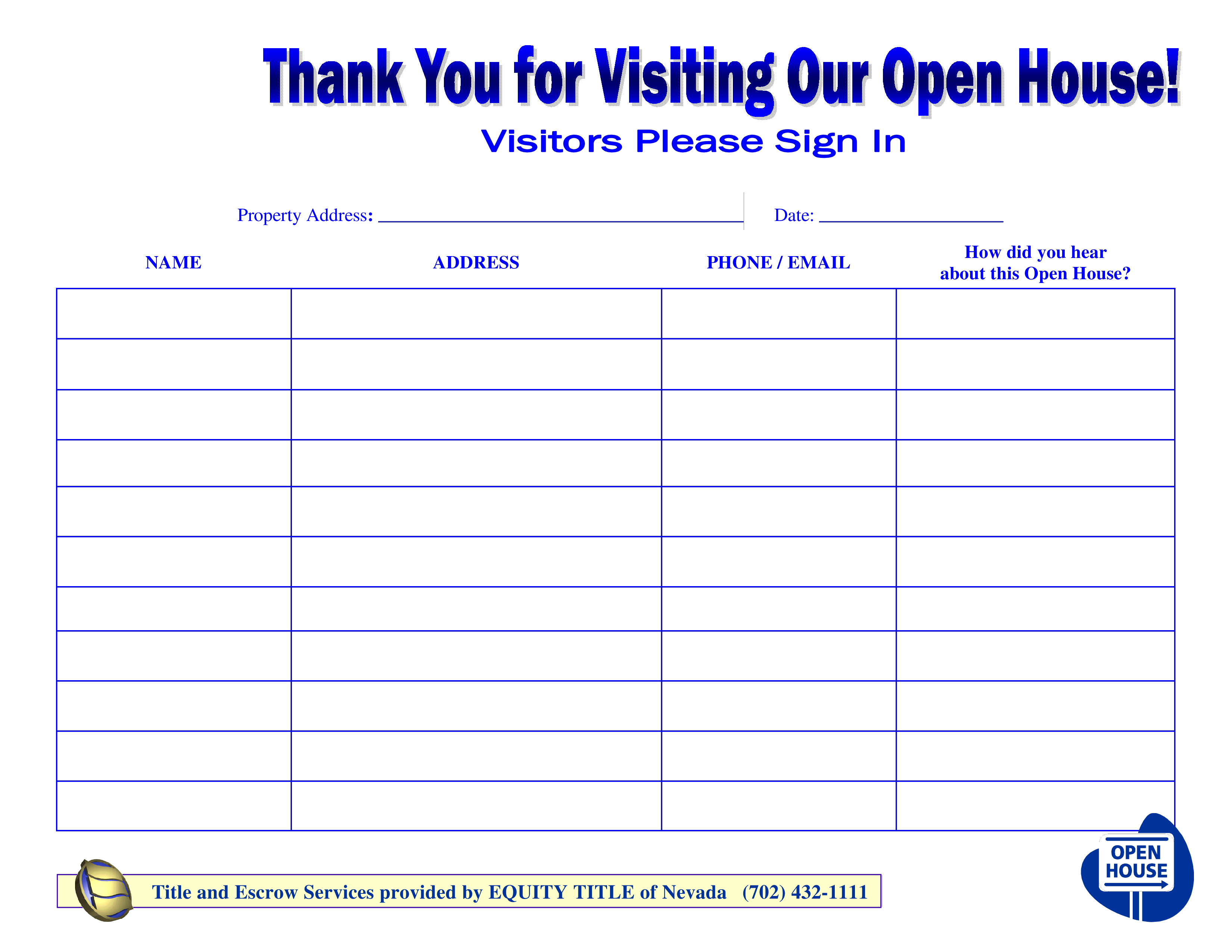 Free Open House Sign In Sheet Printable Free Printable Templates