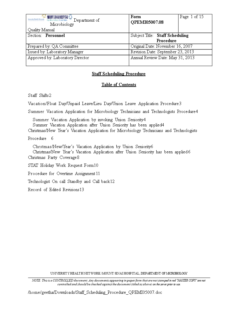 hourly staff schedule template