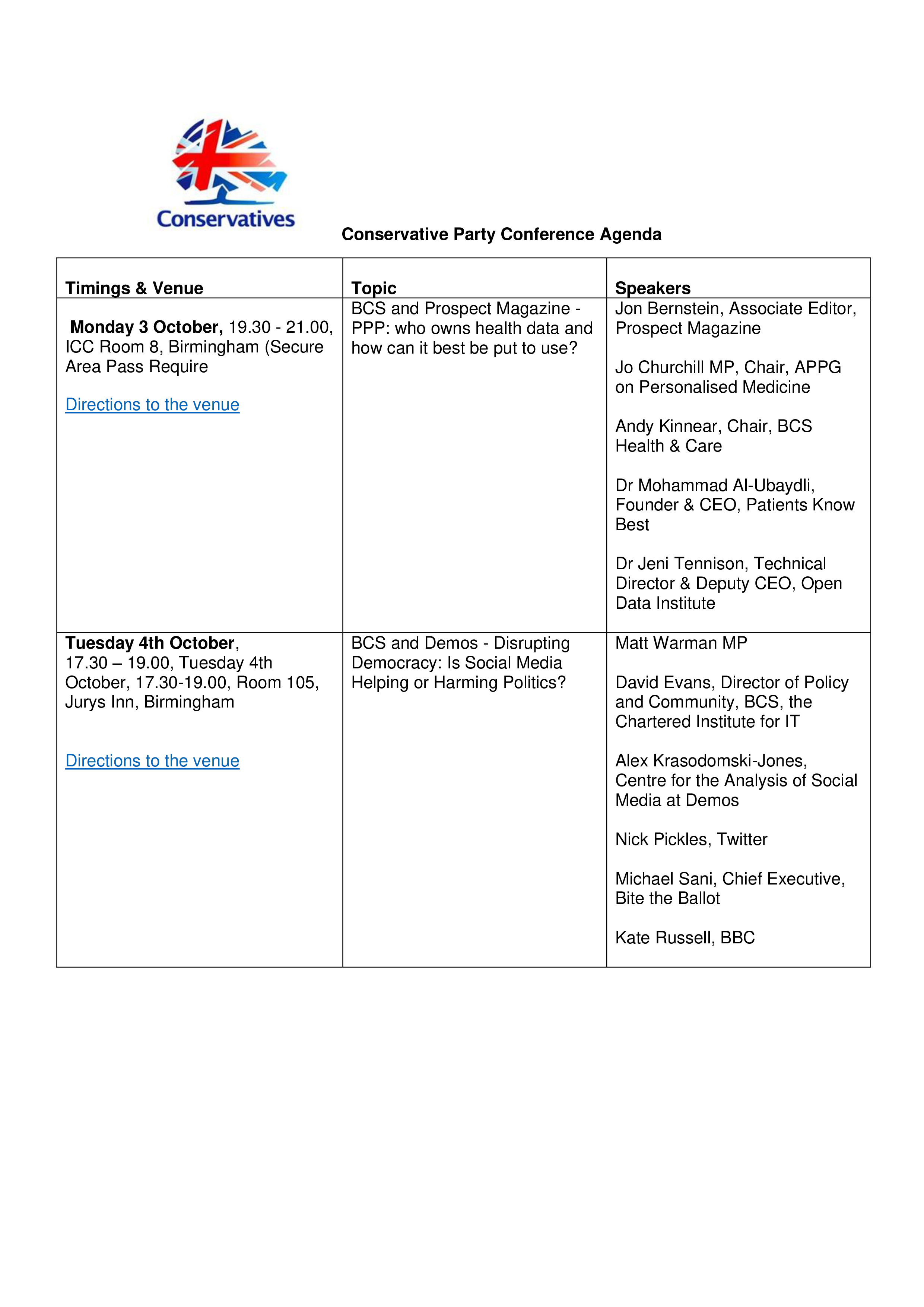 conservative party conference agenda Hauptschablonenbild