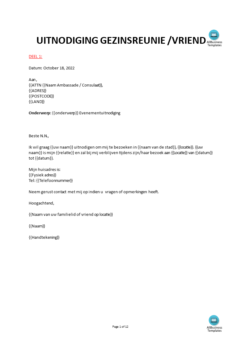 visa aanvraag brief template