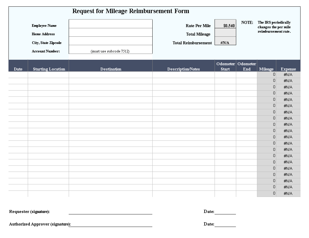 Mileage Reimbursement Form main image