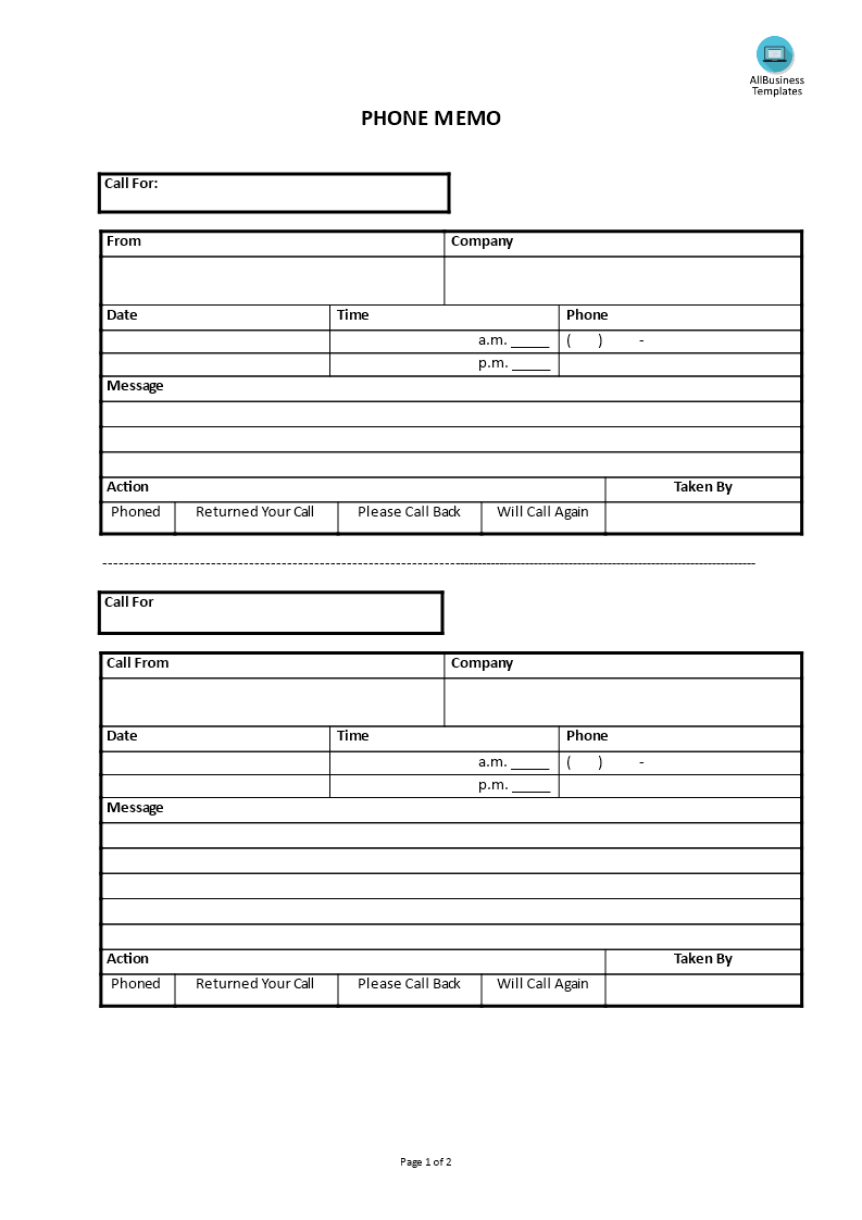 phone memo template