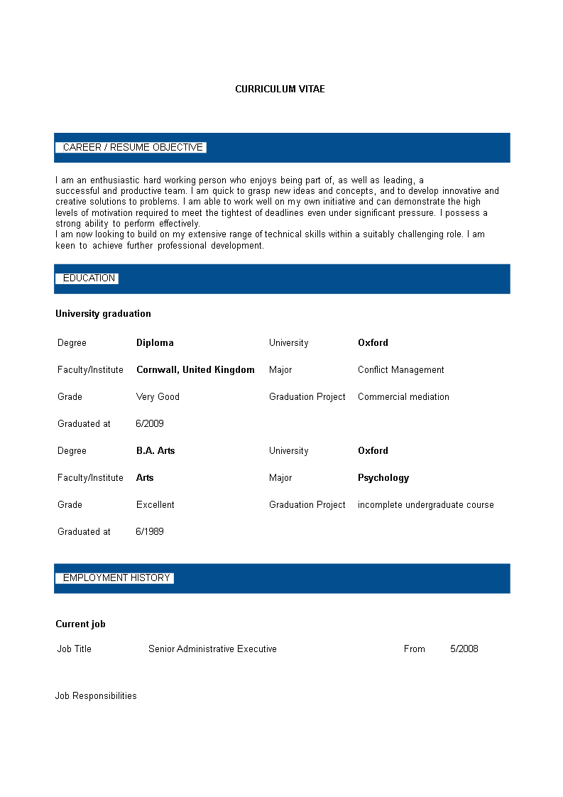 senior administrative executive cv example modèles