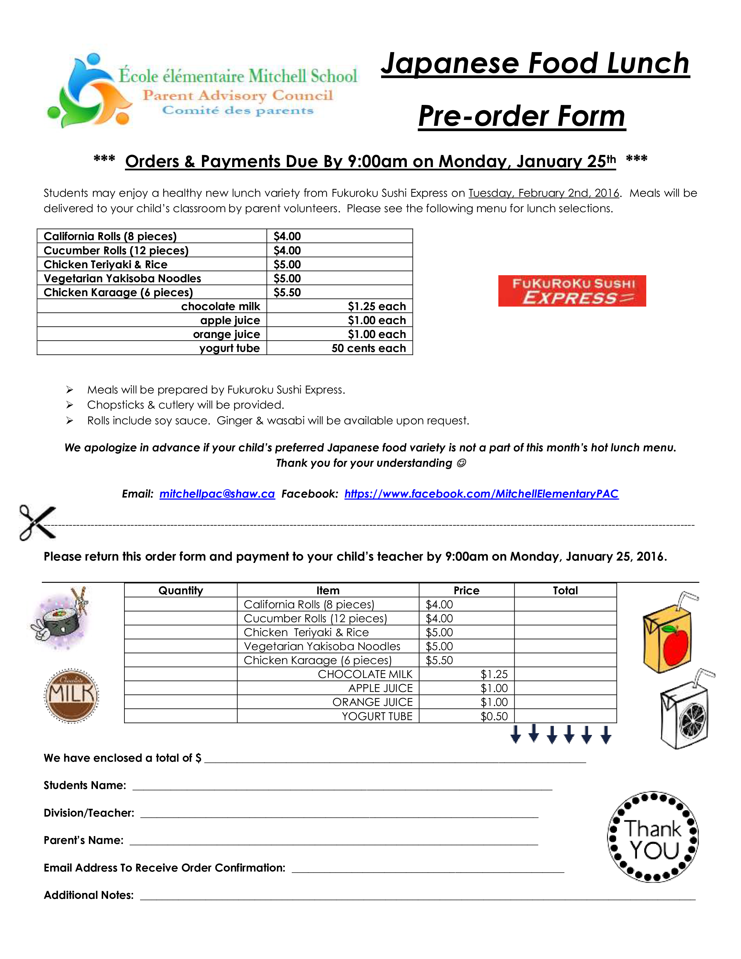 food lunch order form template