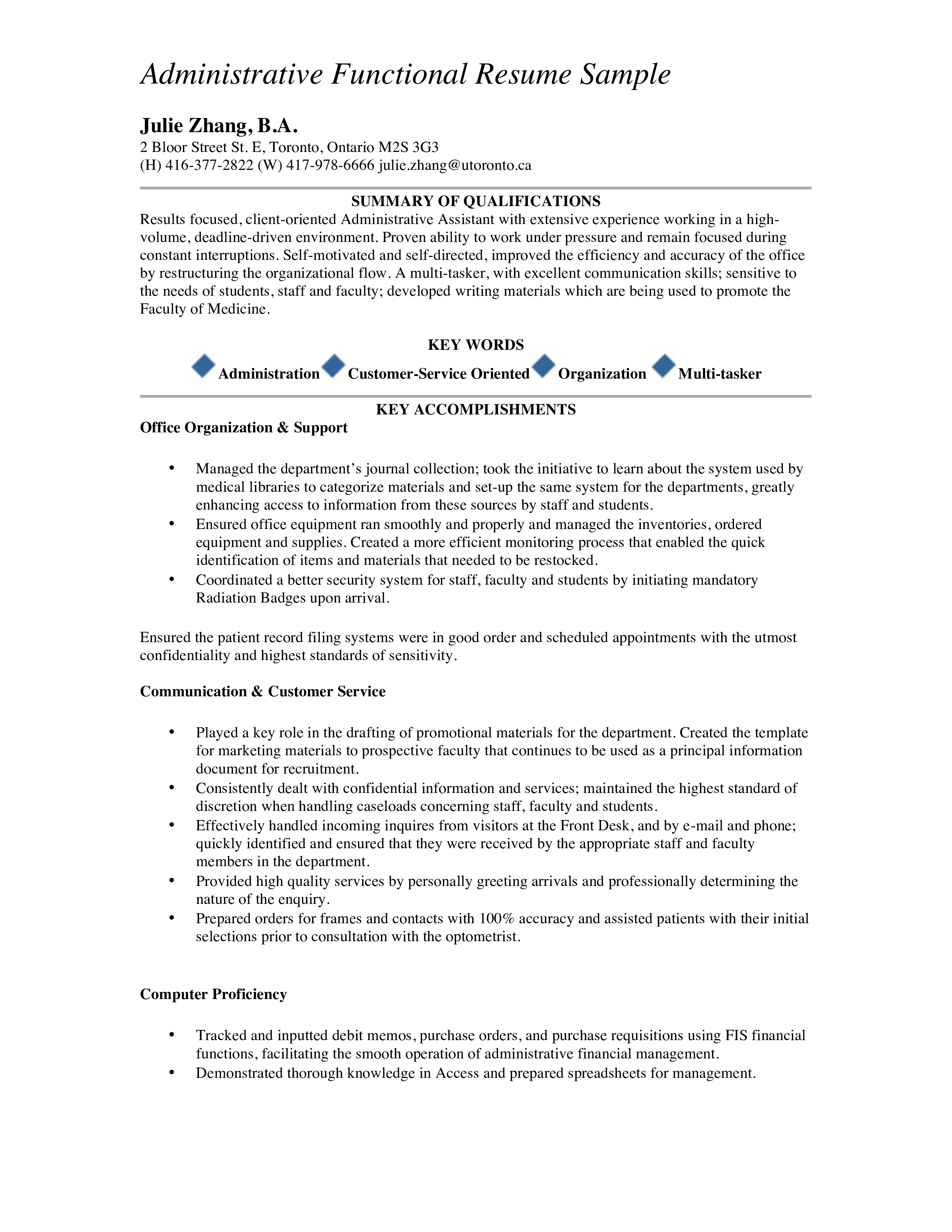 administrative functional resume template