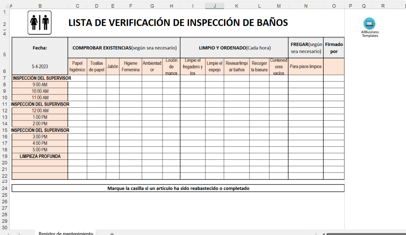 plantilla de horario de limpieza en excel modèles