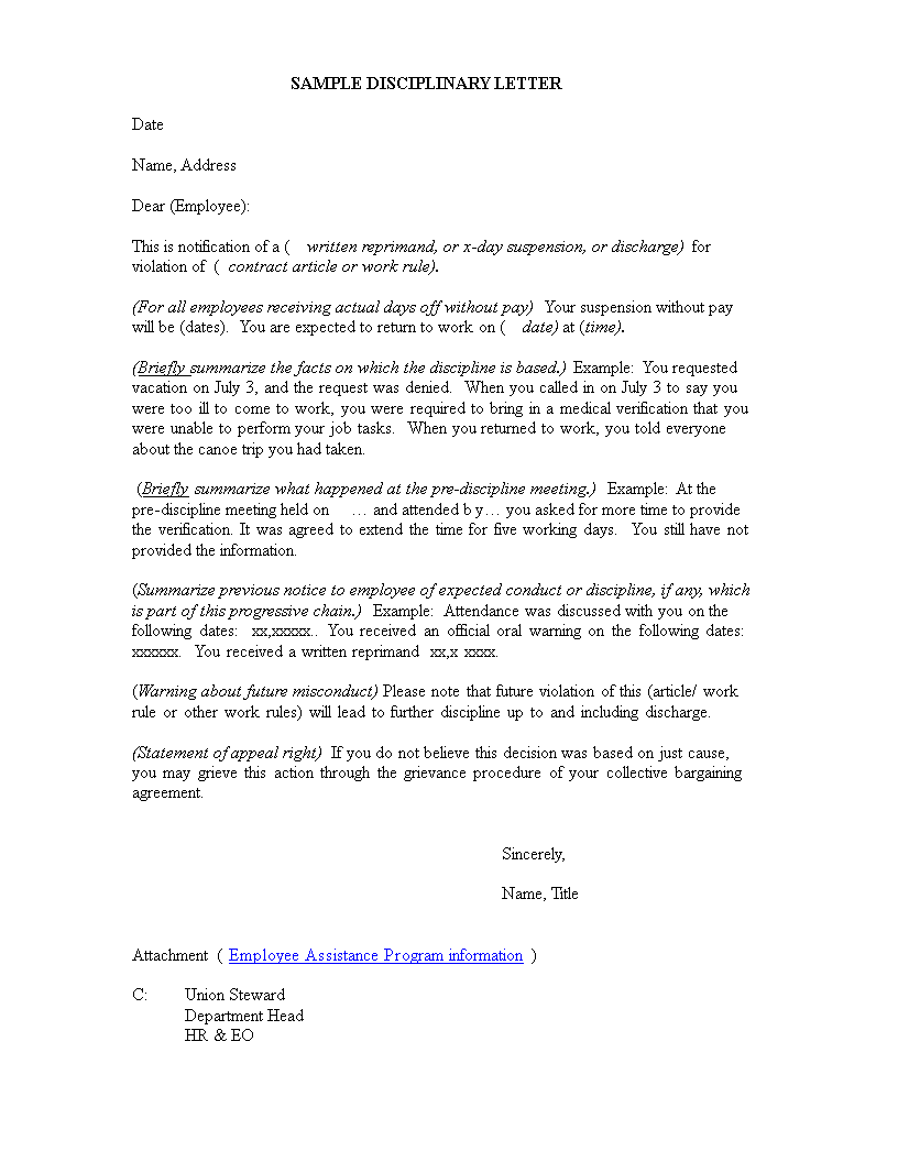 Disciplinary Warning Letter Templates At Allbusinesstemplates