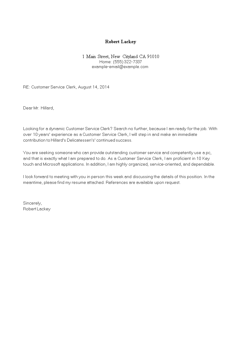 customer services cover letter sample
