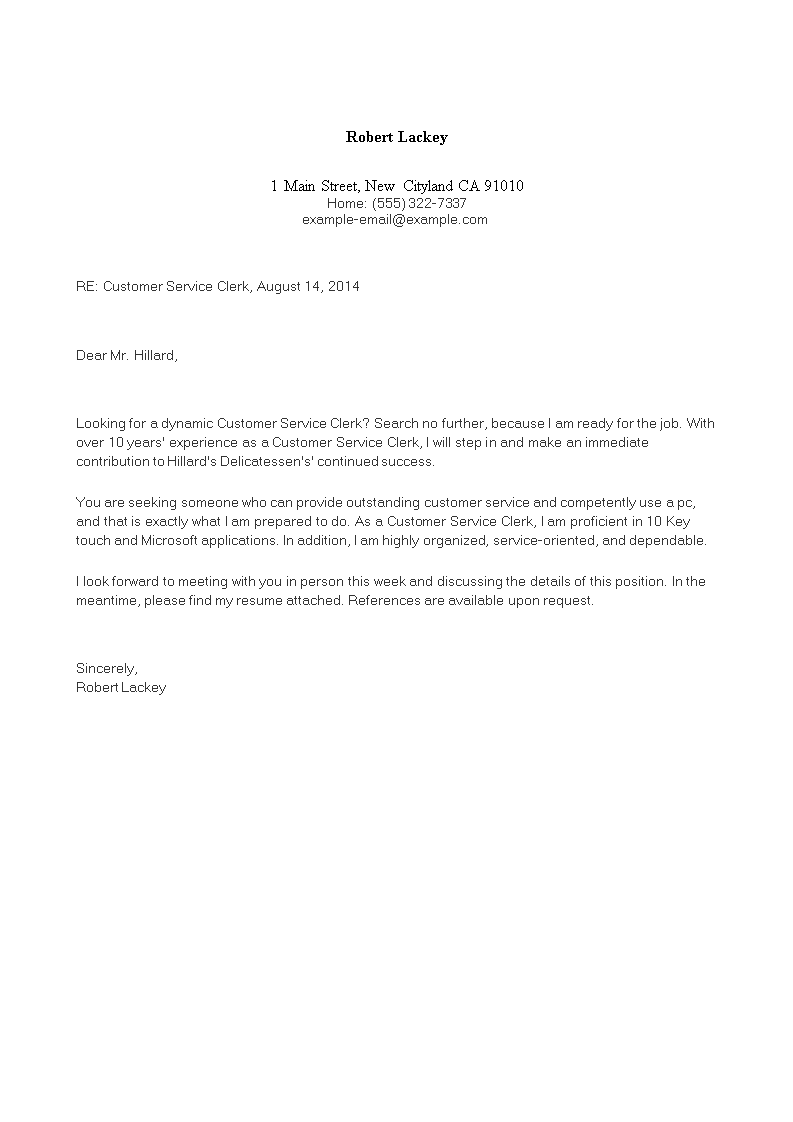 Customer Service Cover Application Letter template 模板