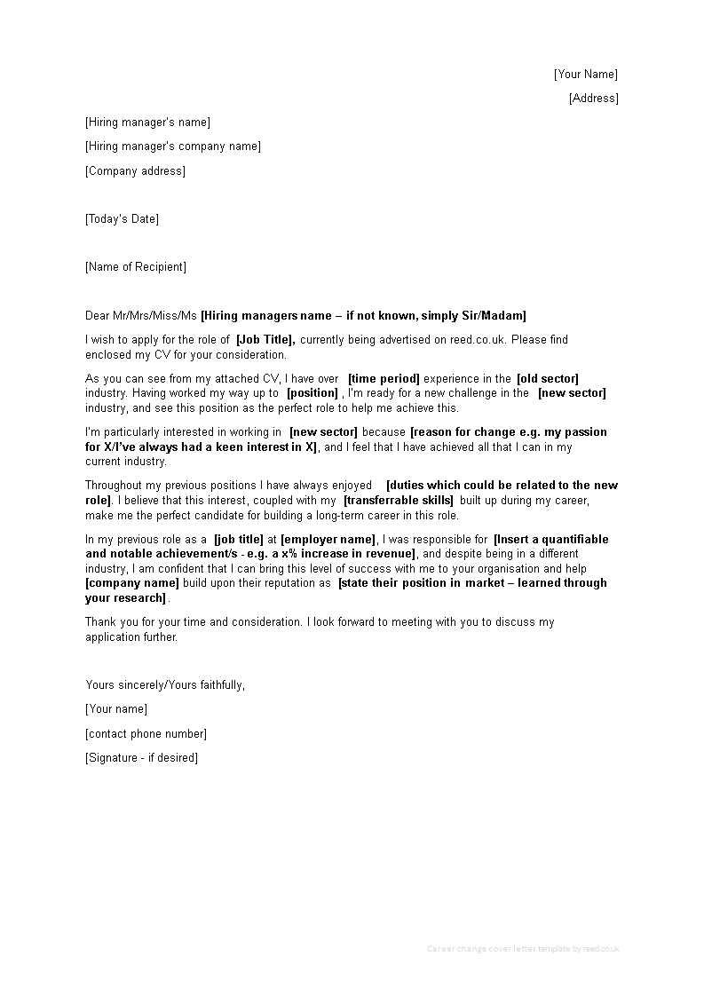 Mid Career Change Cover Letter | Templates at ...
