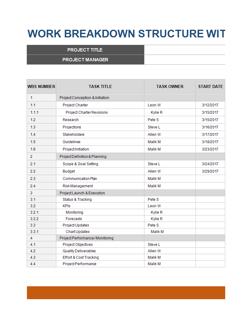 Work Breakdown Structure Excel Template