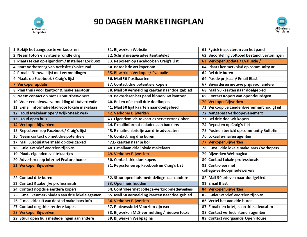 90 dagen marketingplan voor onroerend goed modèles