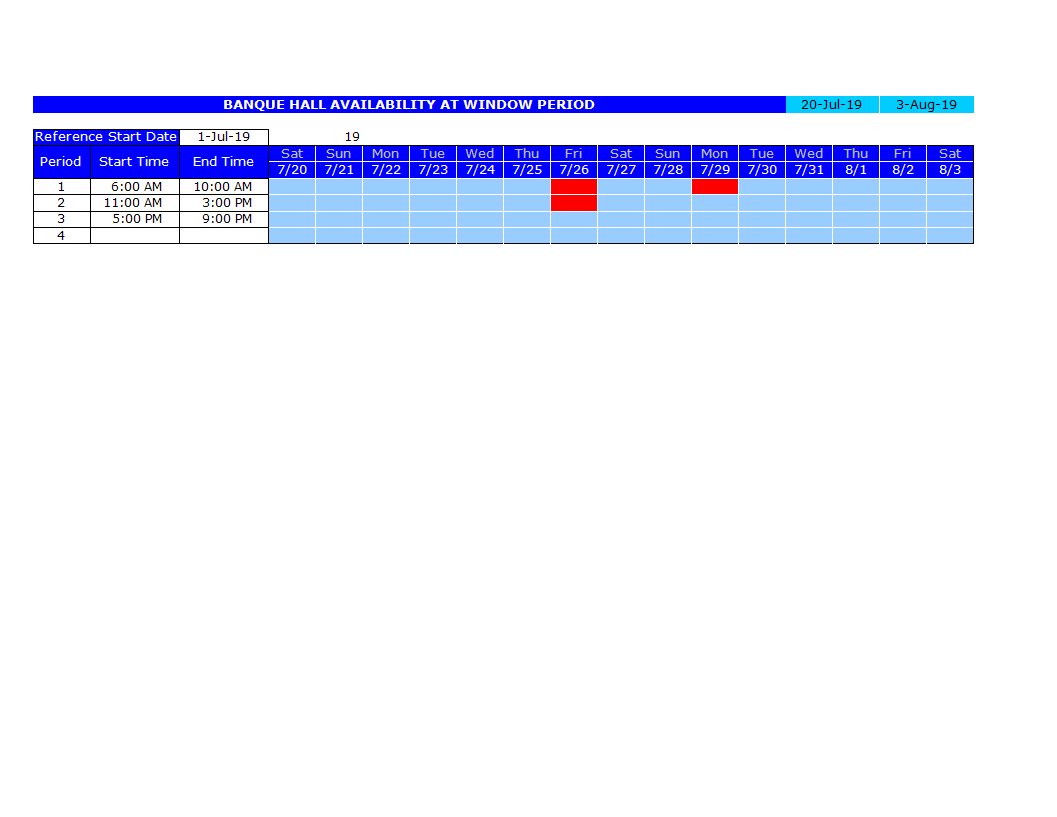 banquet hall reservation time period template